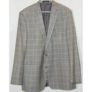 Ralph Lauren Green Label Blazer 46XL Silk Wool Plaid Gray Blue Sport Coat EUC